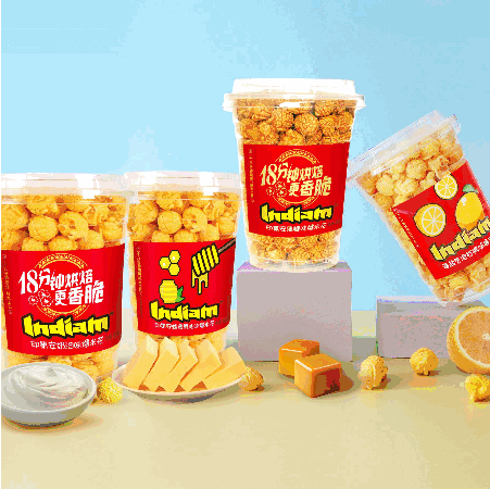 Baked Popcorn - Red cup packaging with multiple sizes