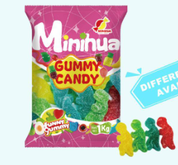 Bulk 1kg bag of shaped gummy candy with colorful gummy figures, available for halal candy OEM and private label